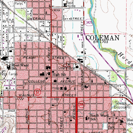 Topographic Map of Coleman Police Department, TX