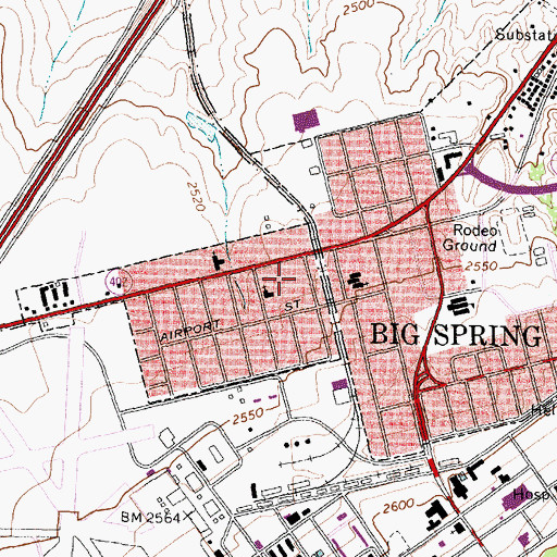 Topographic Map of Howard County Sheriff's Office, TX
