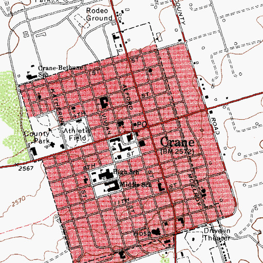 Topographic Map of Crane Police Department, TX