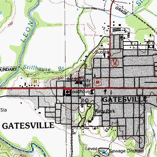 Topographic Map of Gatesville Police Department, TX