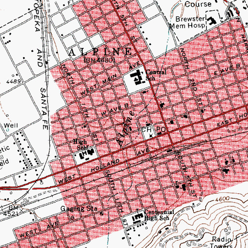 Topographic Map of Alpine Police Department, TX