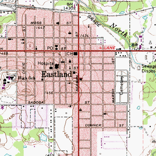Topographic Map of Eastland Police Department, TX
