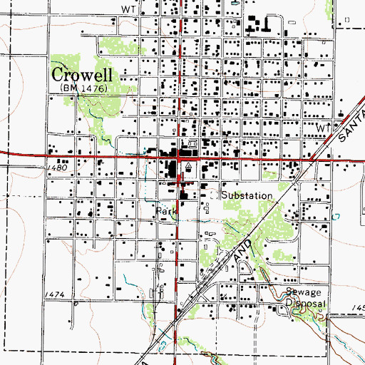 Topographic Map of Crowell Police Department, TX