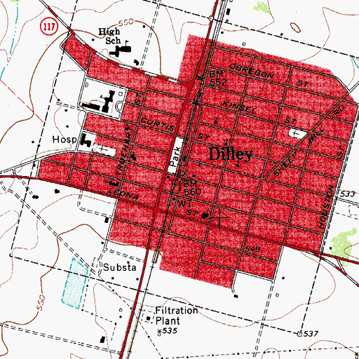 Topographic Map of Dilley Police Department, TX