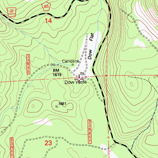Topographic Map of Dow Wells Recreation Site, CA