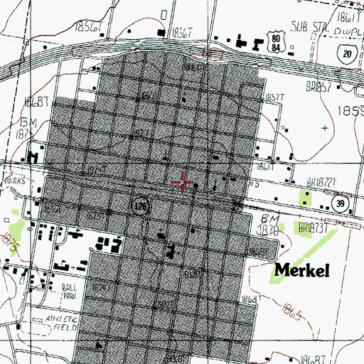 Topographic Map of Merkel Police Department, TX