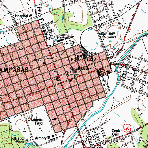 Topographic Map of Lampasas Police Department, TX