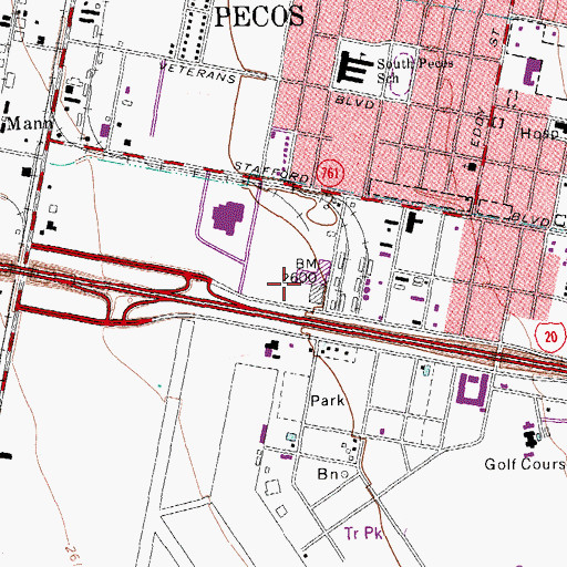 Topographic Map of Pecos Police Department, TX