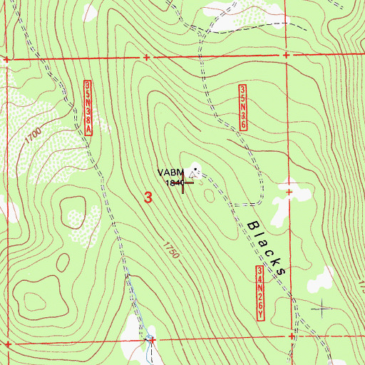 Topographic Map of Blacks Ridge Lookout, CA