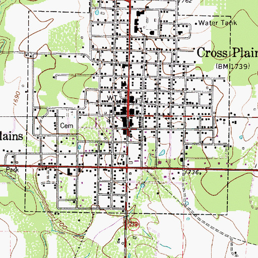 Topographic Map of Cross Plains Police Department, TX