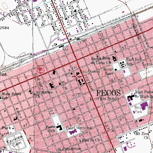 Topographic Map of Reeves County Sheriff's Office, TX