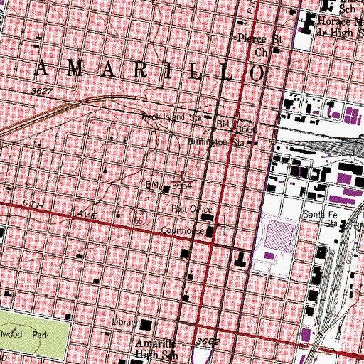 Topographic Map of Amarillo Police Department, TX