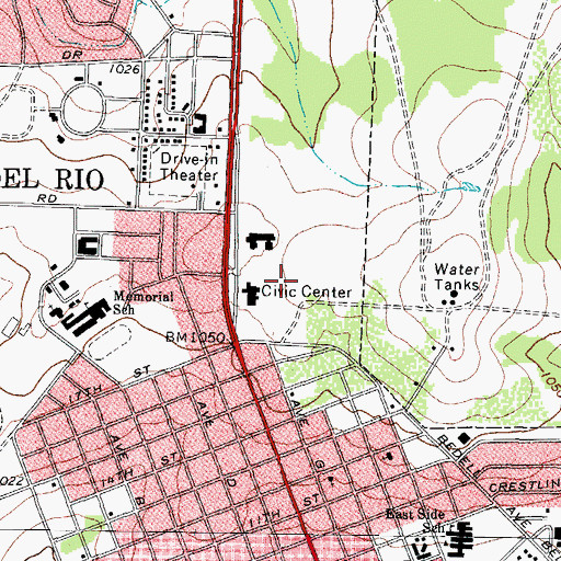 Topographic Map of Del Rio Police Department, TX