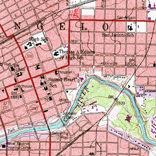 Topographic Map of San Angelo Police Department, TX