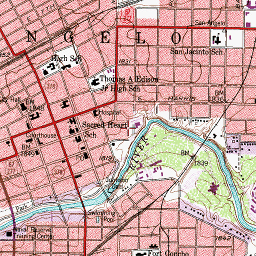 Topographic Map of San Angelo Marshal's Office, TX