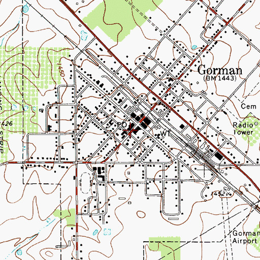 Topographic Map of Gorman Police Department, TX