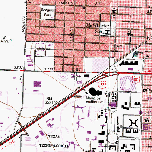 Topographic Map of Texas Tech University Police Department, TX