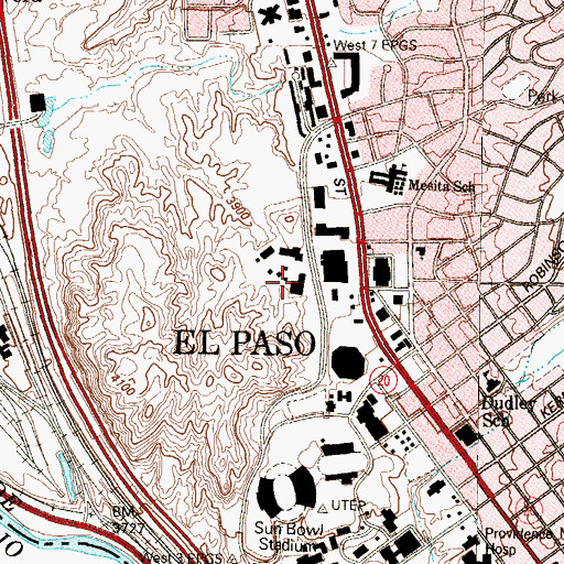 Topographic Map of University of Texas at El Paso Police Department, TX