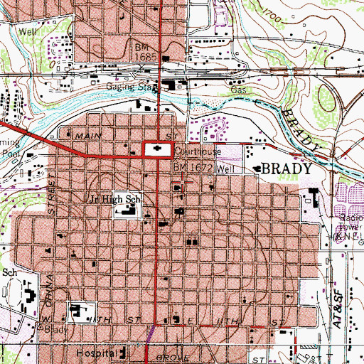 Topographic Map of Brady Police Department, TX