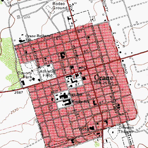 Topographic Map of Crane County Sheriff's Office, TX