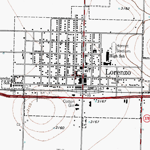 Topographic Map of Lorenzo Police Department, TX