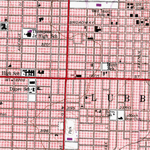 Topographic Map of Lubbock Independent School District Police Department, TX
