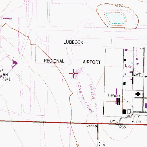 Topographic Map of Lubbock International Airport Police Department, TX