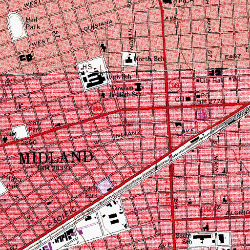 Topographic Map of Midland Independent School District Police Department, TX