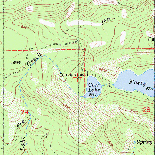 Topographic Map of Carr-Feeley Campground, CA