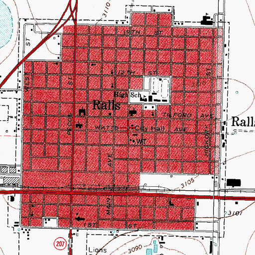 Topographic Map of Ralls Police Department, TX