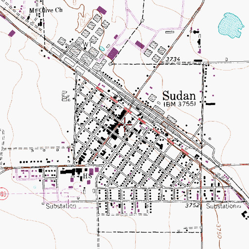 Topographic Map of Sudan Police Department, TX