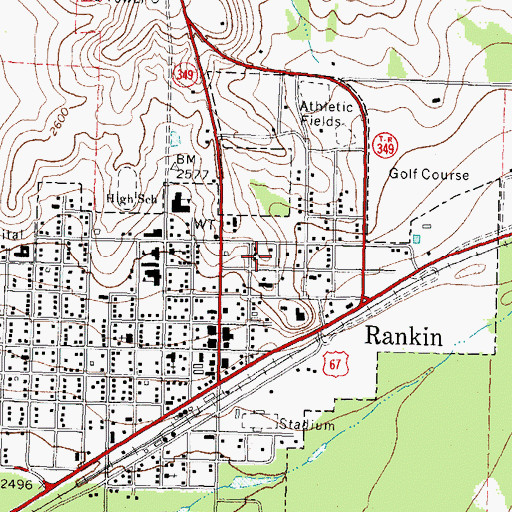 Topographic Map of Upton County Sheriff's Office, TX