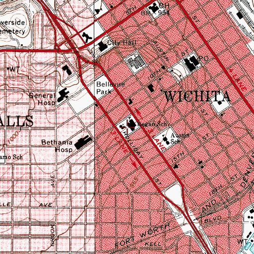 Topographic Map of Wichita Falls Independent School District Police Department, TX
