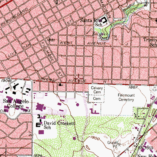 Topographic Map of Angelo State University Police Department, TX