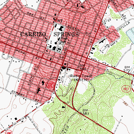 Topographic Map of Carrizo Springs Police Department, TX