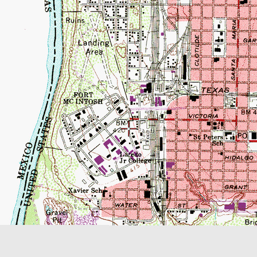 Topographic Map of Laredo Community College Police Facility Fort McIntosh Campus, TX