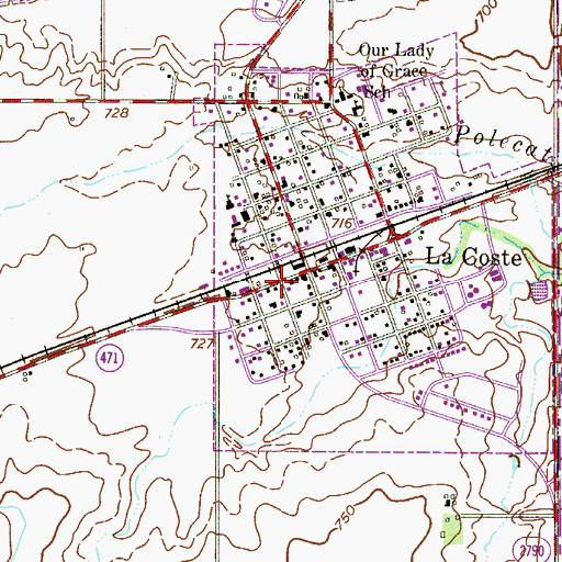 Topographic Map of LaCoste Police Department, TX