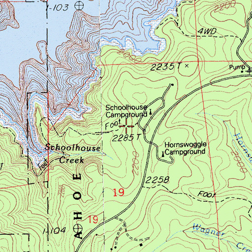 Topographic Map of Schoolhouse Campground, CA