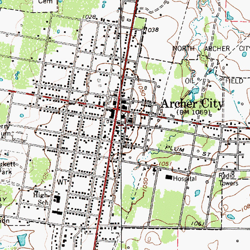Topographic Map of Archer City Police Department, TX