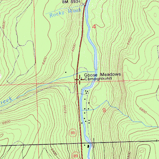 Topographic Map of Goose Meadows Campground, CA
