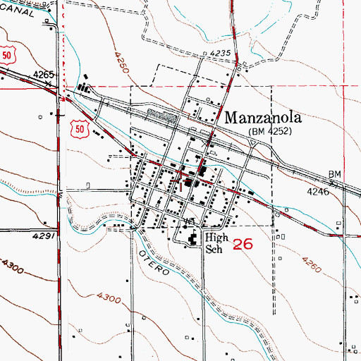 Topographic Map of Manzanola Post Office, CO