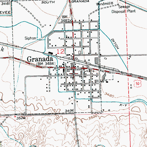 Topographic Map of Granada Post Office, CO