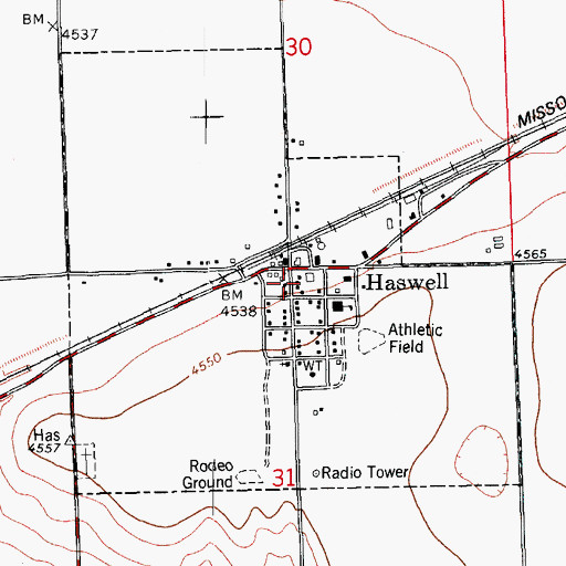 Topographic Map of Haswell Post Office, CO