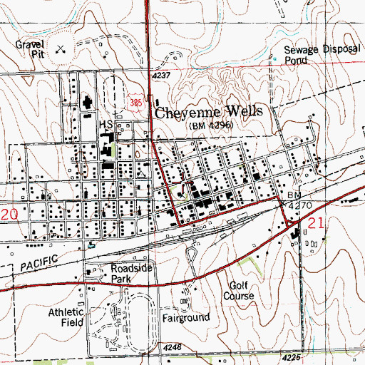 Topographic Map of Cheyenne Wells Post Office, CO