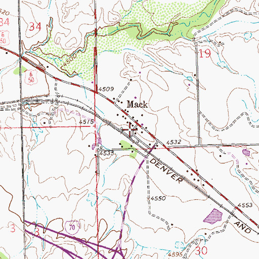 Topographic Map of Mack Post Office, CO