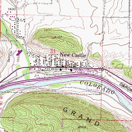 Topographic Map of New Castle Post Office, CO