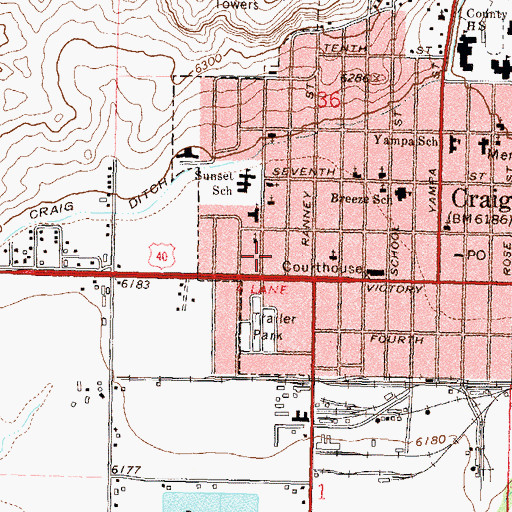 Topographic Map of Craig Post Office, CO
