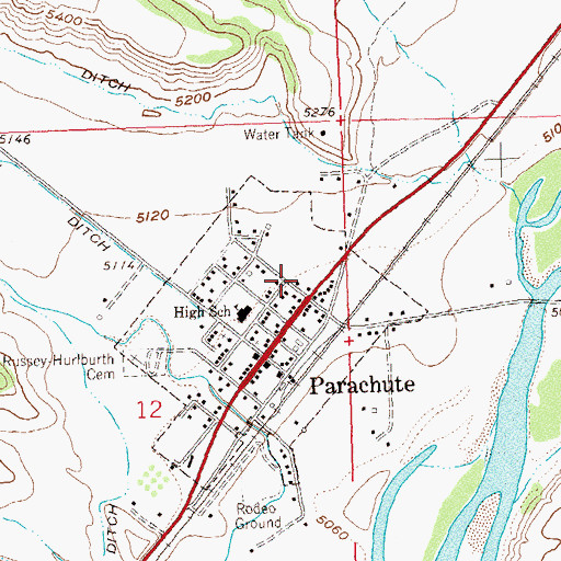 Topographic Map of Parachute Post Office, CO