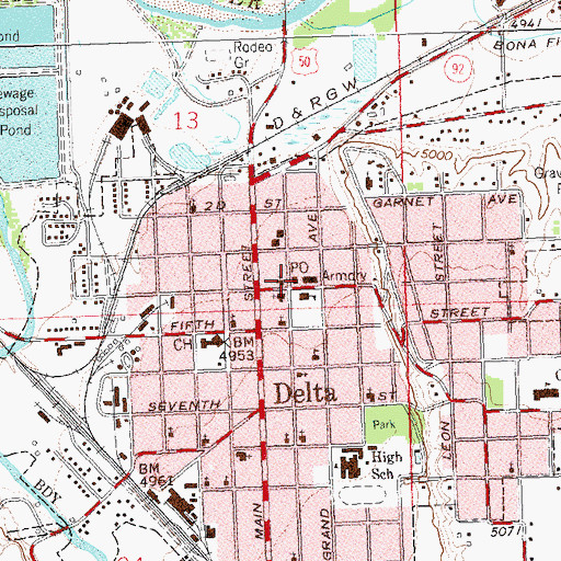 Topographic Map of Delta Post Office, CO