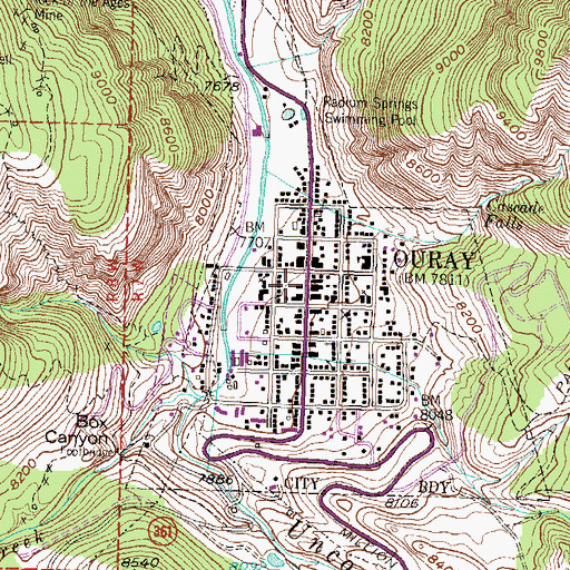 Topographic Map of Ouray Post Office, CO